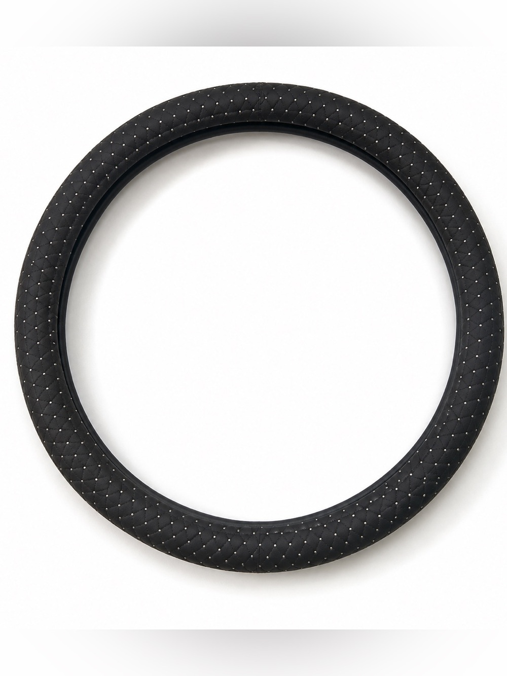 Black Fabric steering wheel cover with silver glittery dots.
